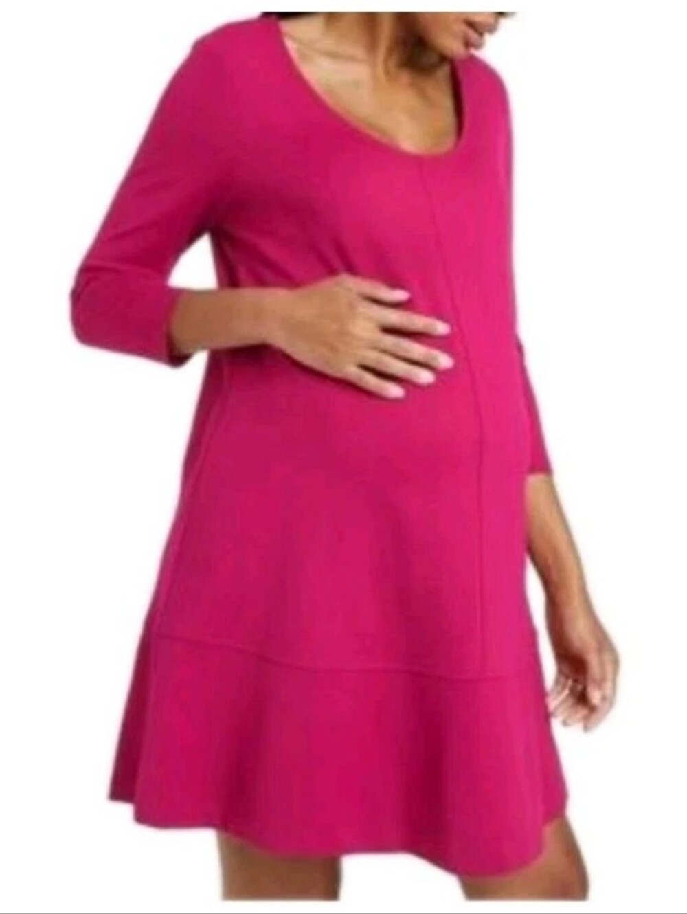 The Nines By Hatch Maternity Tunic Dress Sz XXL Magenta Scoop Neck 3/4 Sleeves